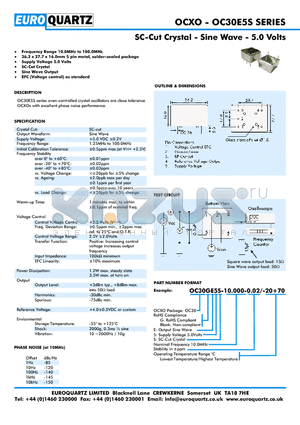 OC30GE5S-10.000-0.02-20 datasheet - SC-Cut Crystal - Sine Wave - 5.0 Volts