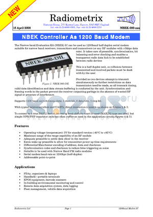 NBEK-000-SS datasheet - NBEK Controller As 1200 Baud Modem