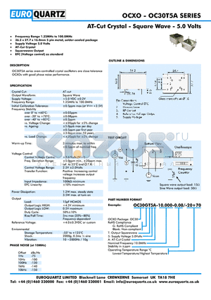 OC30T5A-10.000-0.08-20 datasheet - AT-Cut Crystal - Square Wave - 5.0 Volts