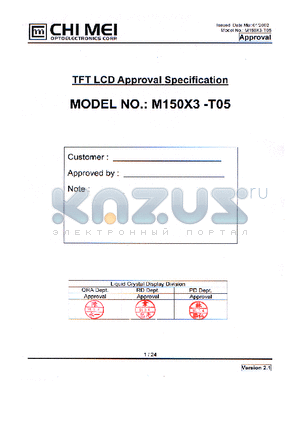M150X3-T05 datasheet - 15.0 TFT Liquid Crystal Display module