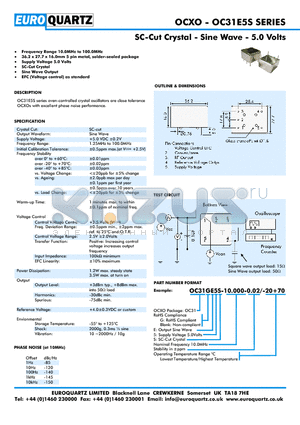 OC31E5S datasheet - SC-Cut Crystal - Sine Wave - 5.0 Volts