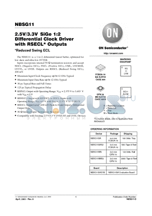 NBSG11 datasheet - 2.5V/3.3V SiGe 1:2 Differential Clock Driver with RSECL* Outputs