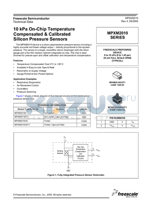 MPXM2010GST1 datasheet - 10 kPa On-Chip Temperature Compensated & Calibrated Silicon Pressure Sensors
