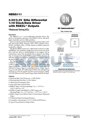 NBSG111BAR2 datasheet - 2.5V/3.3V SiGe Differential 1:10 Clock/Data Driver with RSECL Outputs