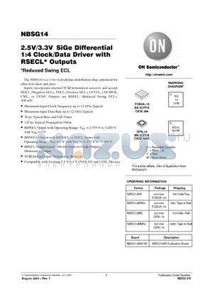 NBSG14BA datasheet - 2.5V/3.3V SiGe Differential 1:4 Clock/Data Driver with RSECL Outputs