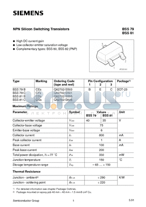 Q62702-S501 datasheet - NPN Silicon Switching Transistors (High DC current gain Low collector-emitter saturation voltage)