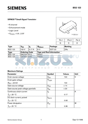 Q62702-S512 datasheet - SIPMOS Small-Signal Transistor (N channel Enhancement mode Logic Level)