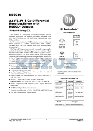 NBSG16 datasheet - 2.5V/3.3V SiGe Differential Receiver/Driver with RSECLOutputs