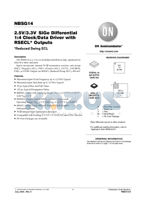 NBSG14BAR2 datasheet - 2.5V/3.3V SiGe Differential 1:4 Clock/Data Driver with RSECL Outputs
