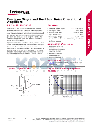 ISL28127SOICEVAL1Z datasheet - Precision Single and Dual Low Noise Operational Amplifiers