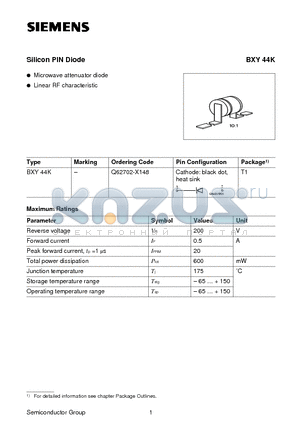 Q62702-X148 datasheet - Silicon PIN Diode (Microwave attenuator diode Linear RF characteristic)