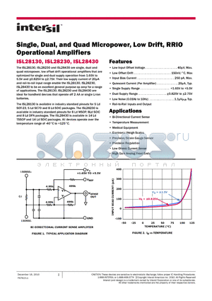 ISL28130CEZ-T7 datasheet - Single, Dual, and Quad Micropower, Low Drift, RRIO Operational Amplifiers