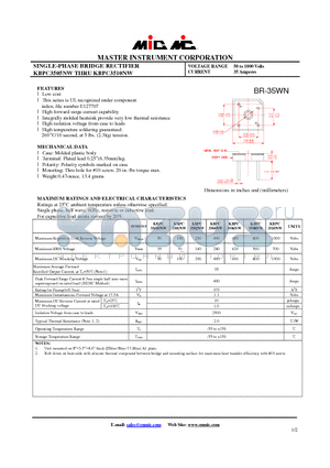 KBPC3501NW datasheet - SINGLE-PHASE BRIDGE RECTIFIER