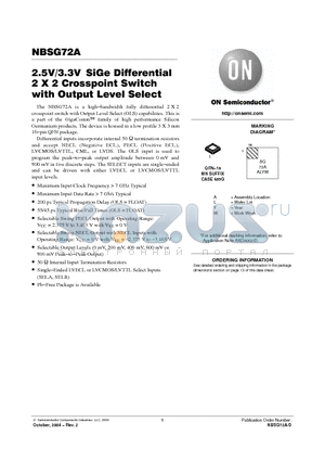 NBSG72A datasheet - 2.5V/3.3V SiGe Differential 2 X 2 Crosspoint Switch with Output Level Select