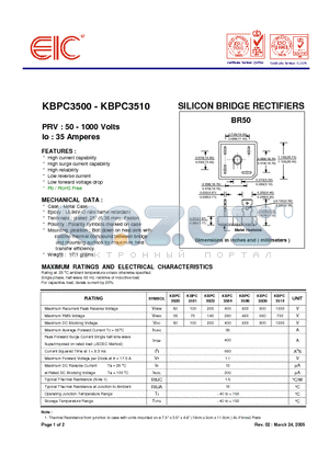 KBPC3502 datasheet - SILICON BRIDGE RECTIFIERS