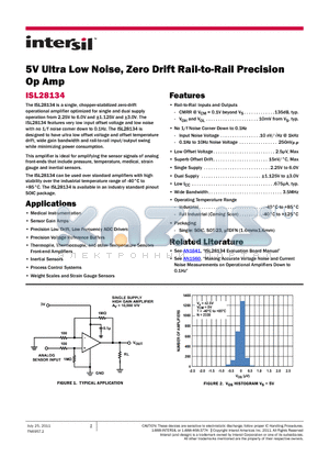 ISL28134_1107 datasheet - 5V Ultra Low Noise, Zero Drift Rail-to-Rail Precision Op Amp