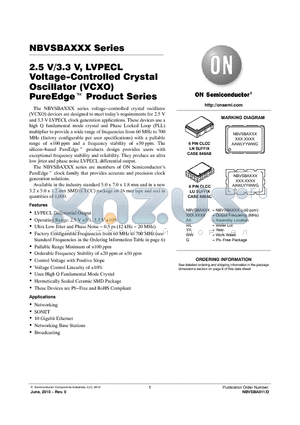 NBVSBA015LN1TAG datasheet - 2.5 V/3.3 V, LVPECL Voltage-Controlled Crystal Oscillator (VCXO) PureEdge Product Series