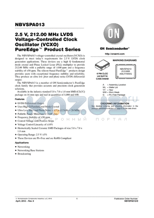 NBVSPA013 datasheet - 2.5 V, 212.00 MHz LVDS Voltage-Controlled Clock Oscillator (VCXO) PureEdge Product Series