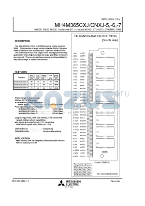 MH4M365CNXJ-6 datasheet - HYPER PAGE MODE 150994944-BIT ( 4194304-WORD BY 36-BIT ) DYNAMIC RAM