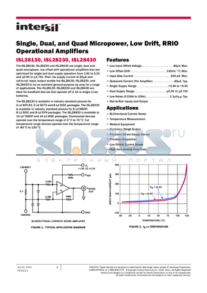 ISL28130 datasheet - Single, Dual, and Quad Micropower, Low Drift, RRIO Operational Amplifiers