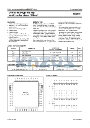 MB2821 datasheet - Dual 10-bit D-type flip-flop; positive-edge trigger 3-State