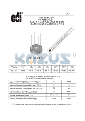 PK100 datasheet - MINIBRIDGE 10 AMPERES SINGLE-PHASE FULL-WAVE BRIDGES HEAT SINK AND CHASSIS MOUNTING