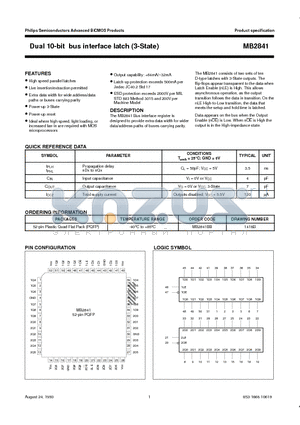 MB2841BB datasheet - Dual 10-bit bus interface latch 3-State