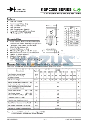 KBPC3504S datasheet - 35A SINGLE-PHASE BRIDGE RECTIFIER