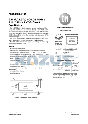 NBXDPA012LN1TAG datasheet - 2.5 V / 3.3 V, 106.25 MHz / 212.5MHz LVDS Clock Oscillator