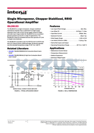 ISL28133_11 datasheet - Single Micropower, Chopper Stabilized, RRIO Operational Amplifier