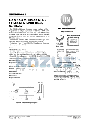 NBXDPA018 datasheet - 2.5 V / 3.3 V, 155.52 MHz / 311.04MHz LVDS Clock Oscillator