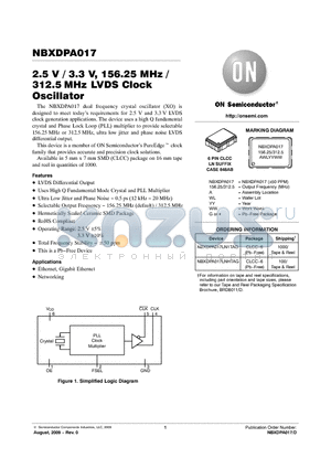 NBXDPA017LN1TAG datasheet - 2.5 V / 3.3 V, 156.25 MHz / 312.5MHz LVDS Clock Oscillator