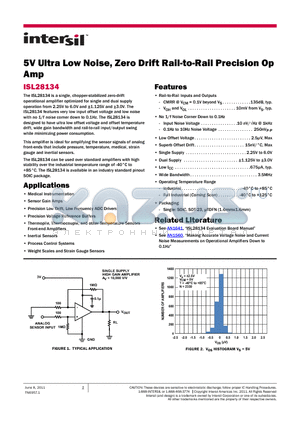 ISL28134 datasheet - 5V Ultra Low Noise, Zero Drift Rail-to-Rail Precision Op Amp