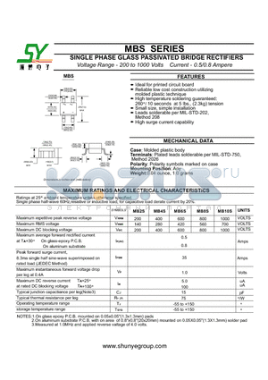 MB2S datasheet - SINGLE PHASE GLASS PASSIVATED BRIDGE RECTIFIERS