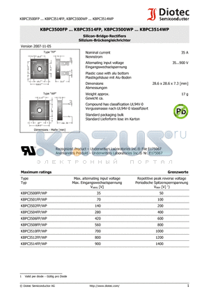 KBPC3504WP datasheet - Silicon-Bridge-Rectifiers