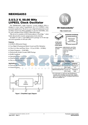 NBXHGA053 datasheet - 2.5/3.3 V, 50.00 MHz LVPECL Clock Oscillator LVPECL Differential Output