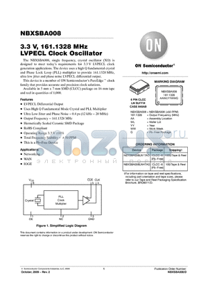 NBXSBA008_0910 datasheet - 3.3 V, 161.1328 MHz LVPECL Clock Oscillator