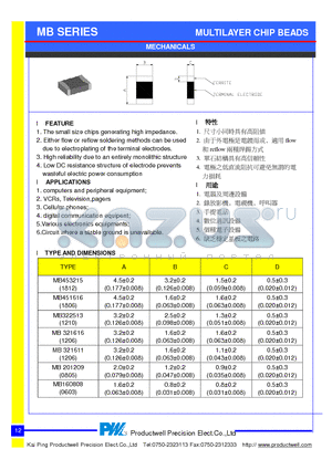 MB321616B121 datasheet - MULTILAYER CHIP BEADS