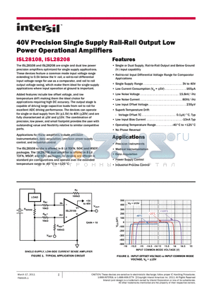 ISL28208FBZ datasheet - 40V Precision Single Supply Rail-Rail Output Low Power Operational Amplifiers