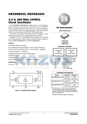 NBXSBA020LN1TAG datasheet - 3.3 V, 280 MHz LVPECL Clock Oscillator