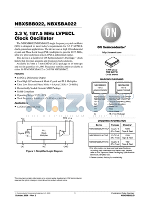 NBXSBA022LN1TAG datasheet - 3.3 V, 187.5 MHz LVPECL Clock Oscillator