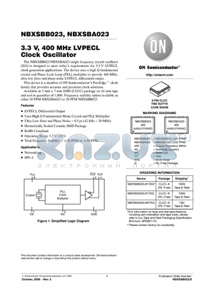 NBXSBA023 datasheet - 3.3 V, 400 MHz LVPECL Clock Oscillator