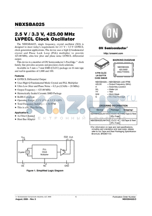 NBXSBA025 datasheet - 2.5 V / 3.3 V, 425.00MHz LVPECL Clock Oscillator