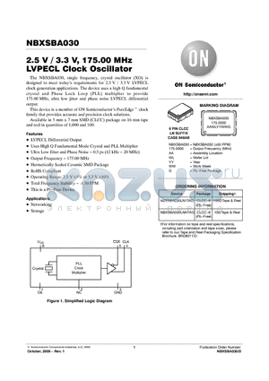 NBXSBA030LN1TAG datasheet - 2.5 V / 3.3 V, 175.00 MHz LVPECL Clock Oscillator