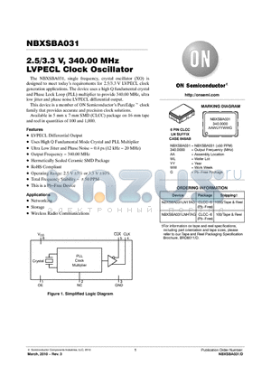 NBXSBA031LN1TAG datasheet - 2.5/3.3 V, 340.00 MHz LVPECL Clock Oscillator