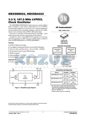 NBXSBB022 datasheet - 3.3 V, 187.5 MHz LVPECL Clock Oscillator