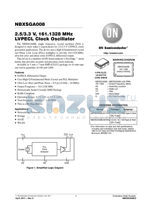 NBXSGA008 datasheet - 2.5/3.3 V, 161.1328 MHz LVPECL Clock Oscillator This is a PbFree Device