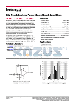 ISL28217 datasheet - 40V Precision Low Power Operational Amplifiers