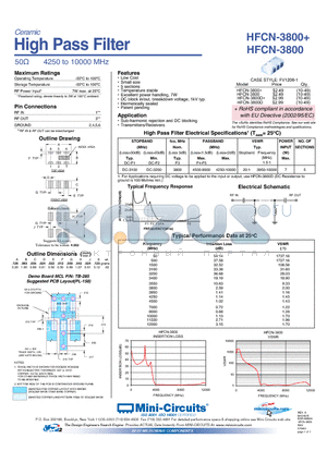 HFCN-3800 datasheet - High Pass Filter