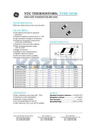 NC0805KA502KB datasheet - SMD CHIP THERMISTOR 0805 SIZE